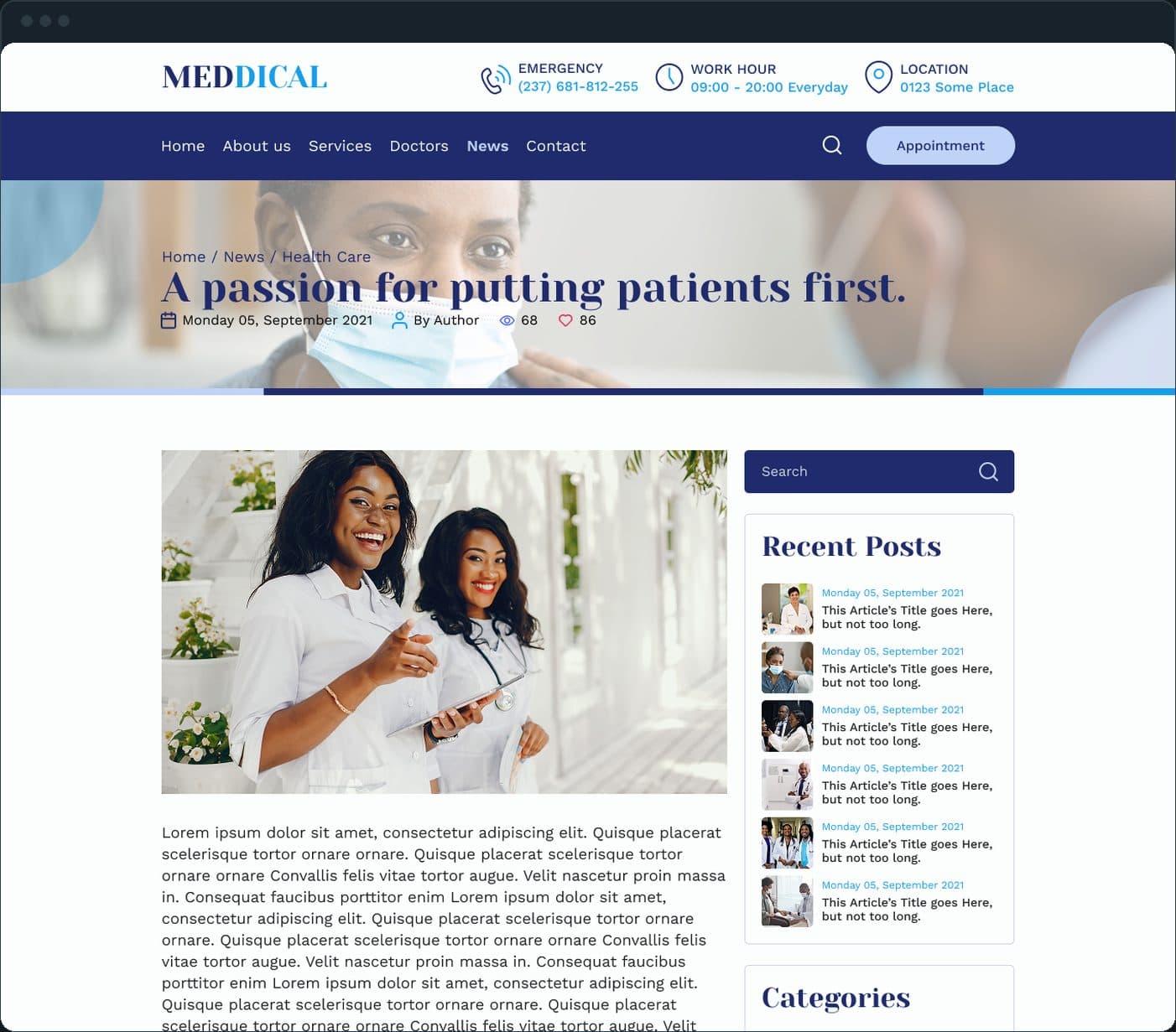 Doctors' clinic website