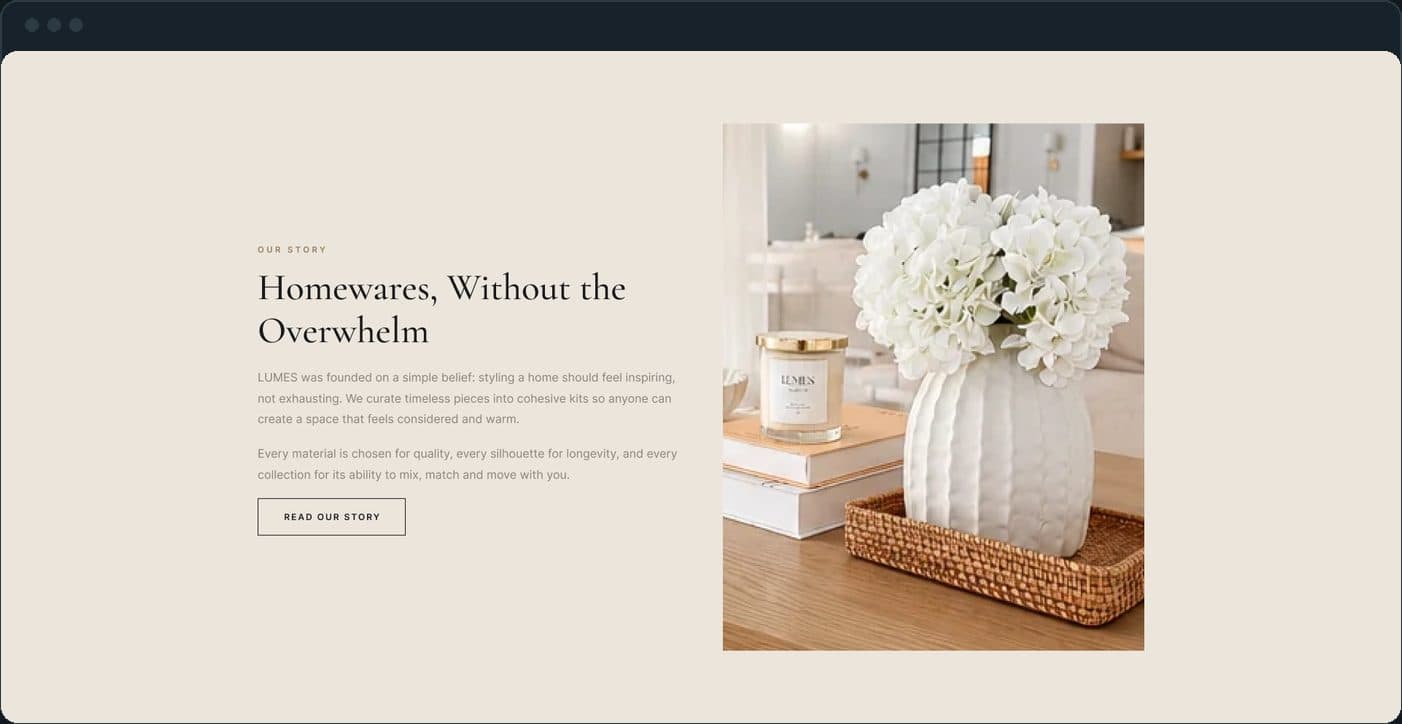 LUMES: How does the page tell the brand's story?